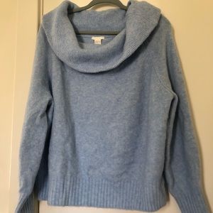 Blue cowl neck sweater — great for fall + winter!